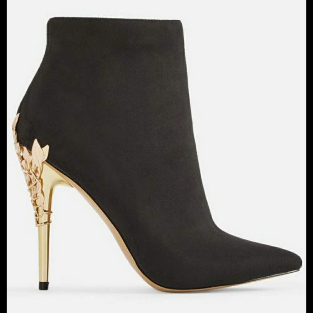 JustFab Black/Gold Suede Stiletto Booties